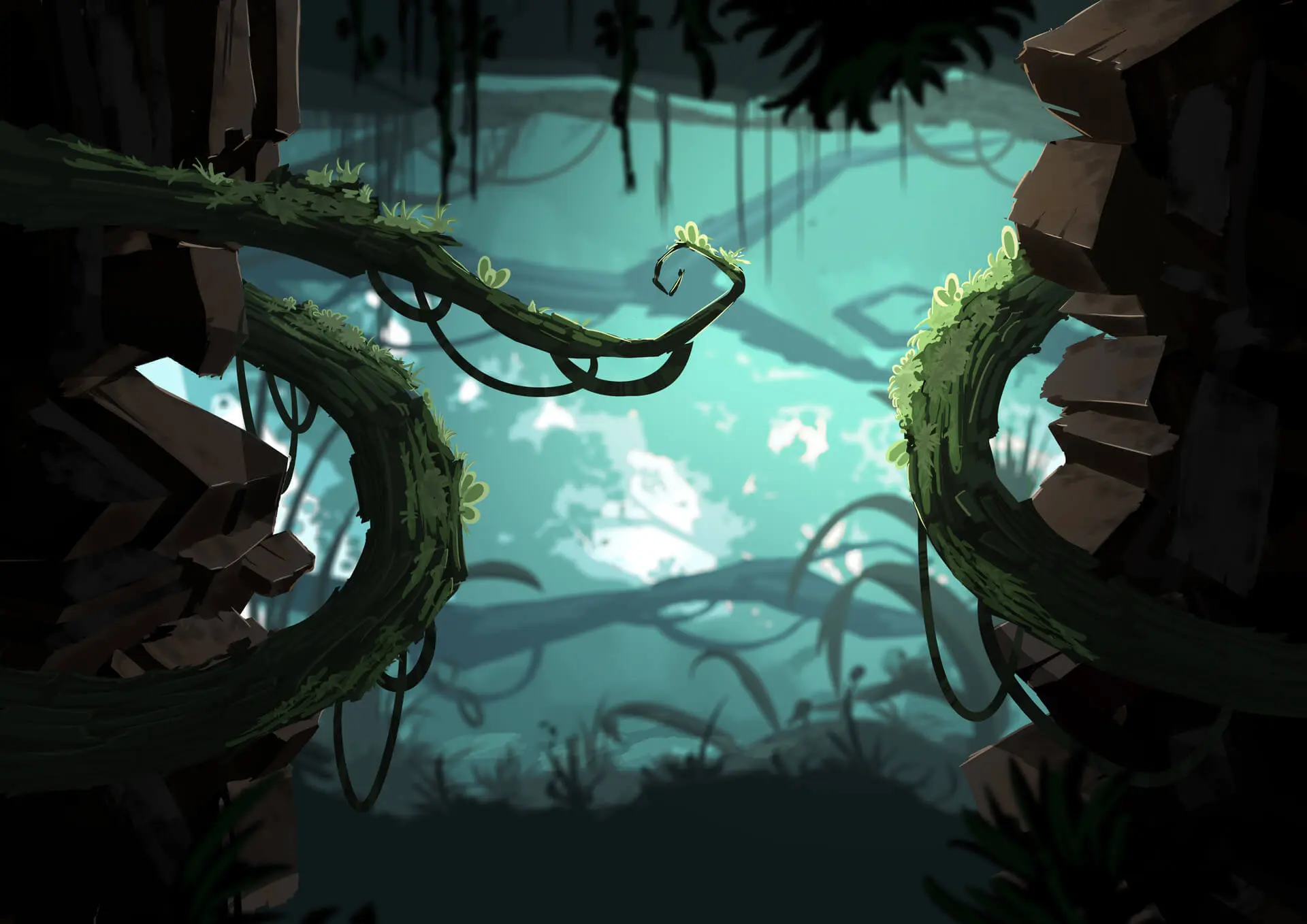 Painted jungle canopy background — GorillaDesk home hero