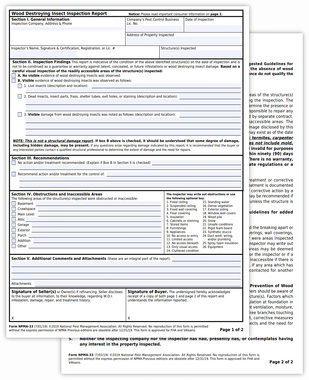 NPMA-33 WDI inspection form preview