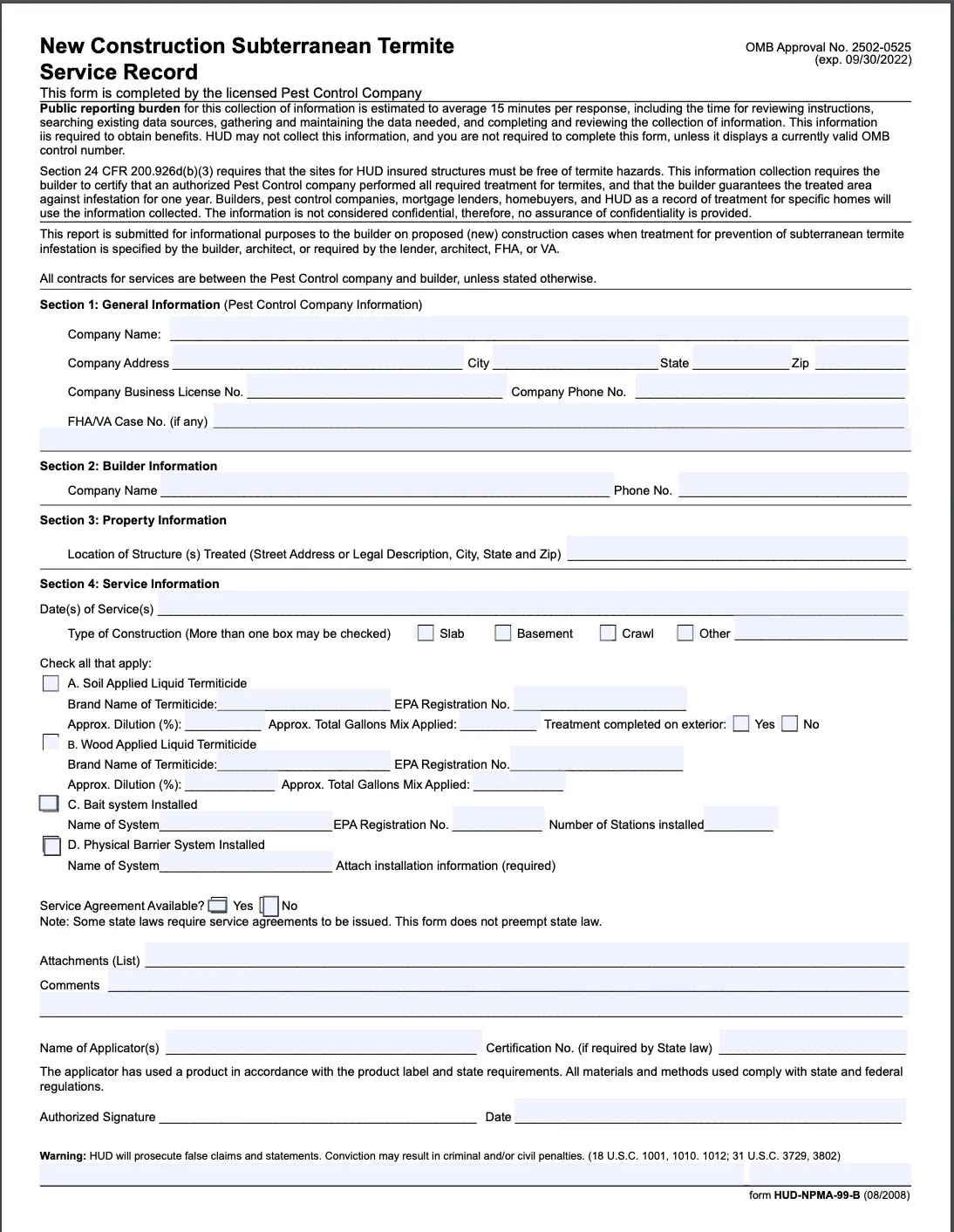 HUD NPMA-99B form preview