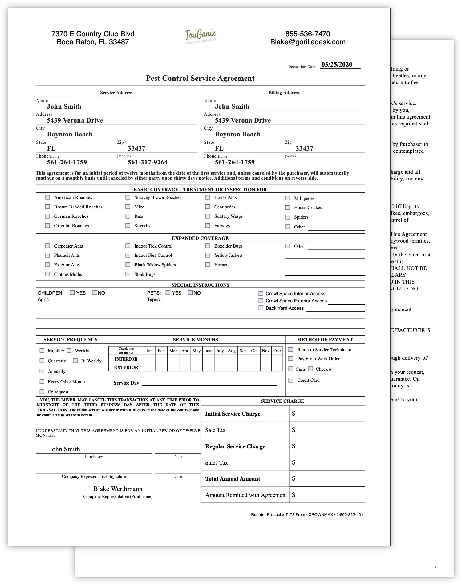 Pest control service agreement preview