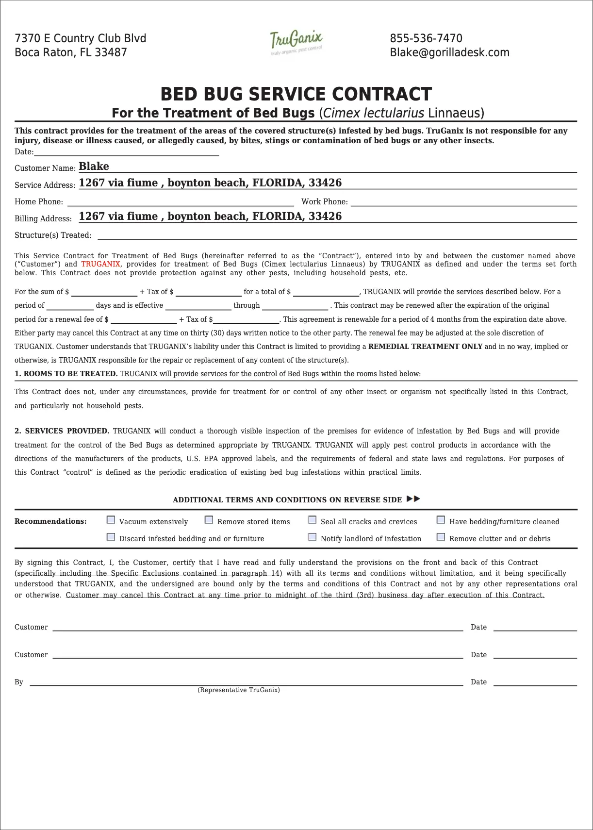 Bed bug agreement preview