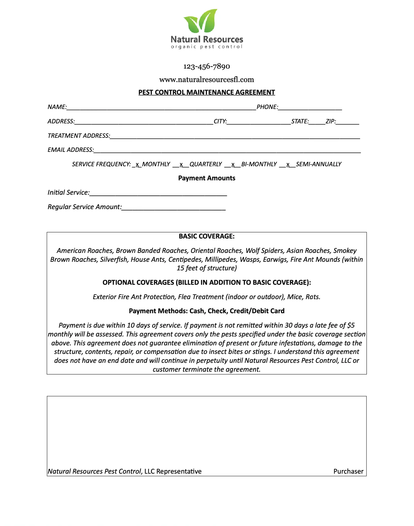 Pest control maintenance agreement preview