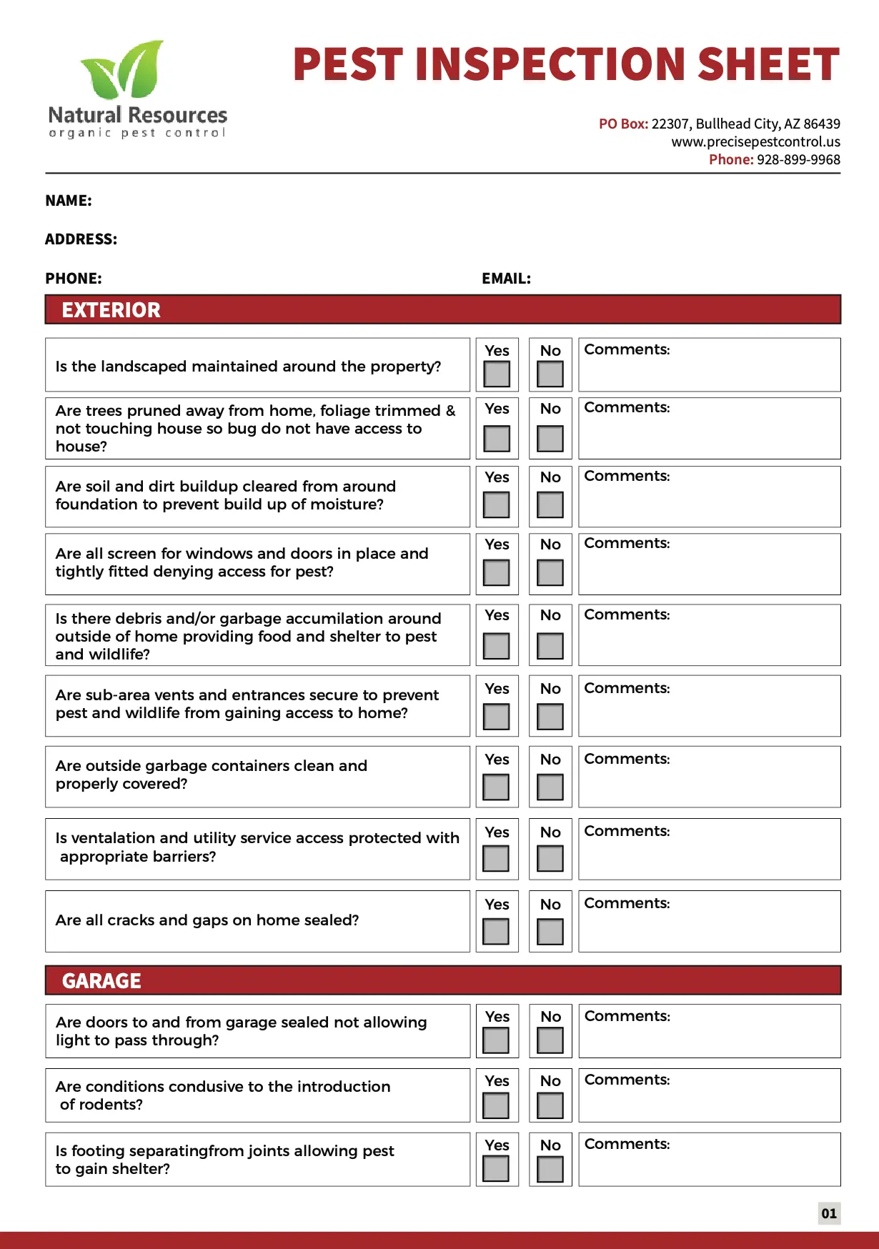 Pest inspection checklist preview