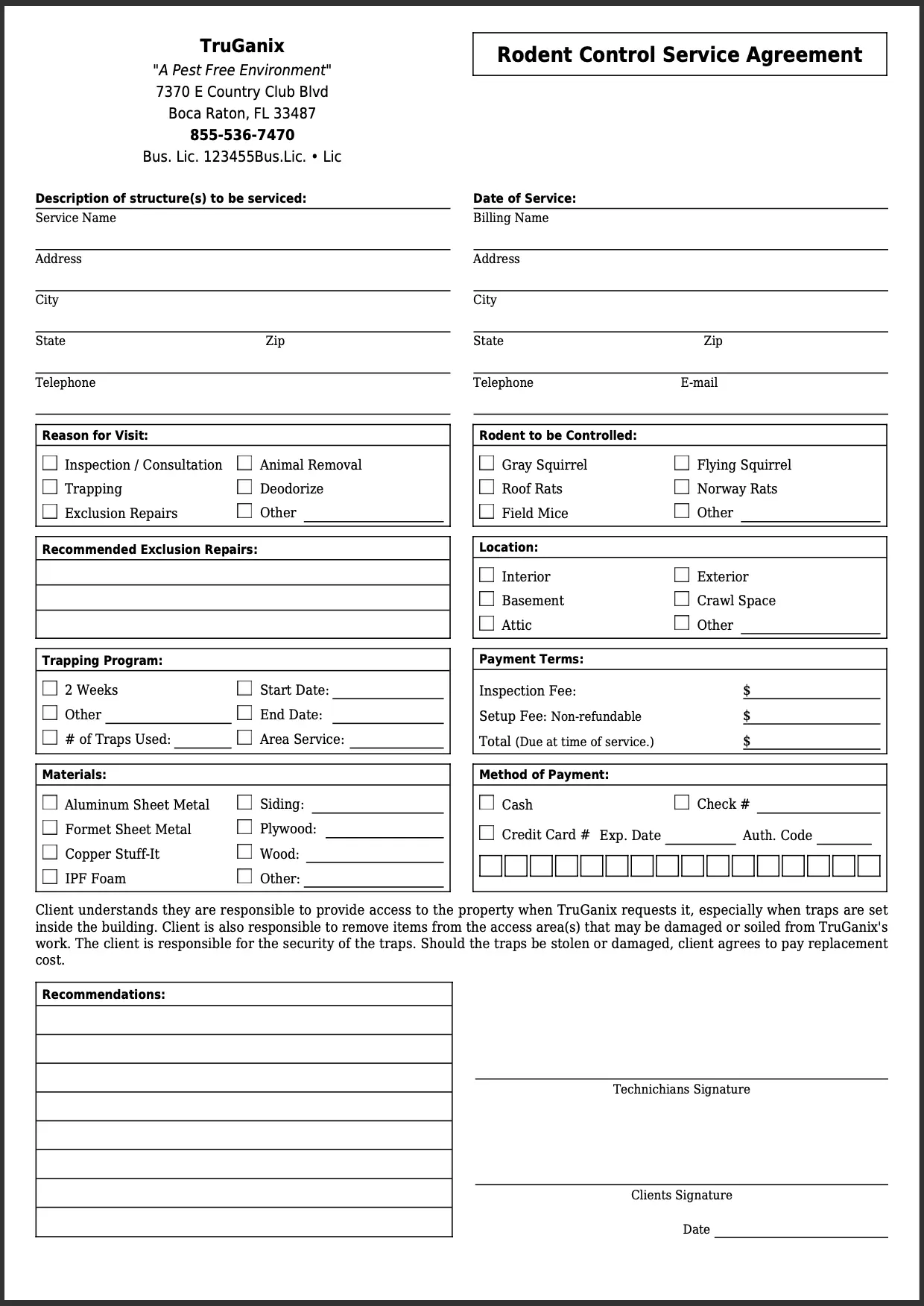 Rodent control service agreement preview