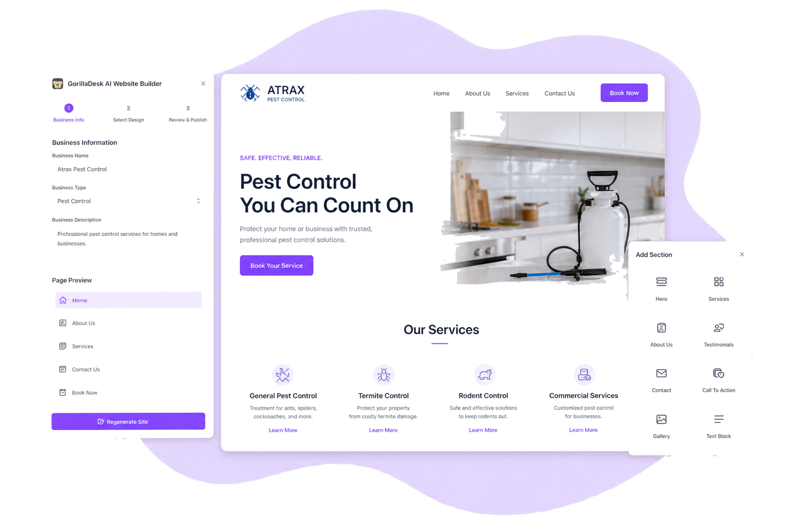 Atrax AI generating pest control service pages