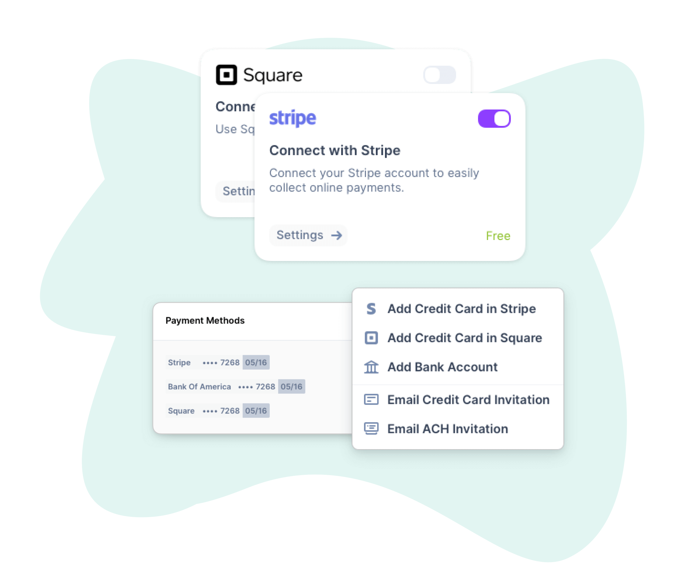 Stripe and Square Integration for credit card processing