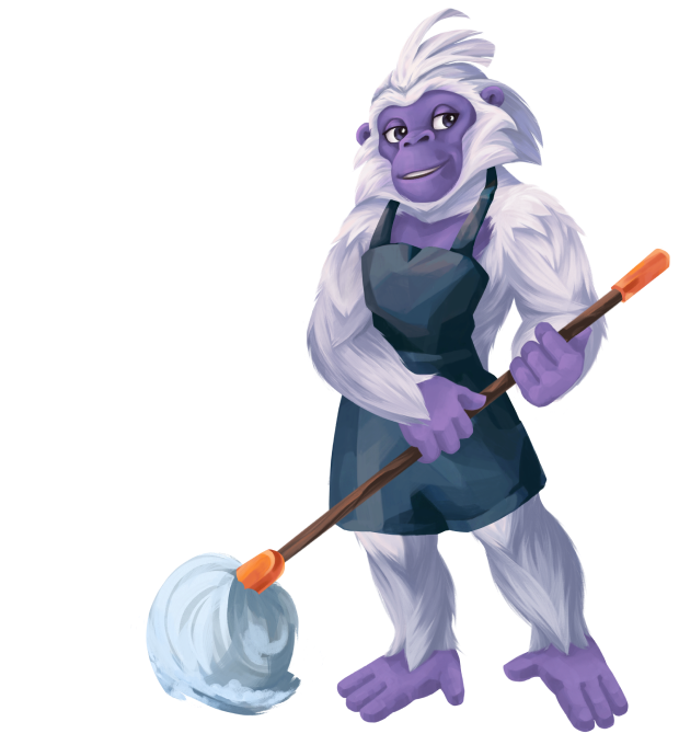 GorillaDesk mascot with mop for maid service businesses