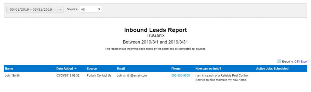 Inbound Leads Report | Pest Control Reporting Software