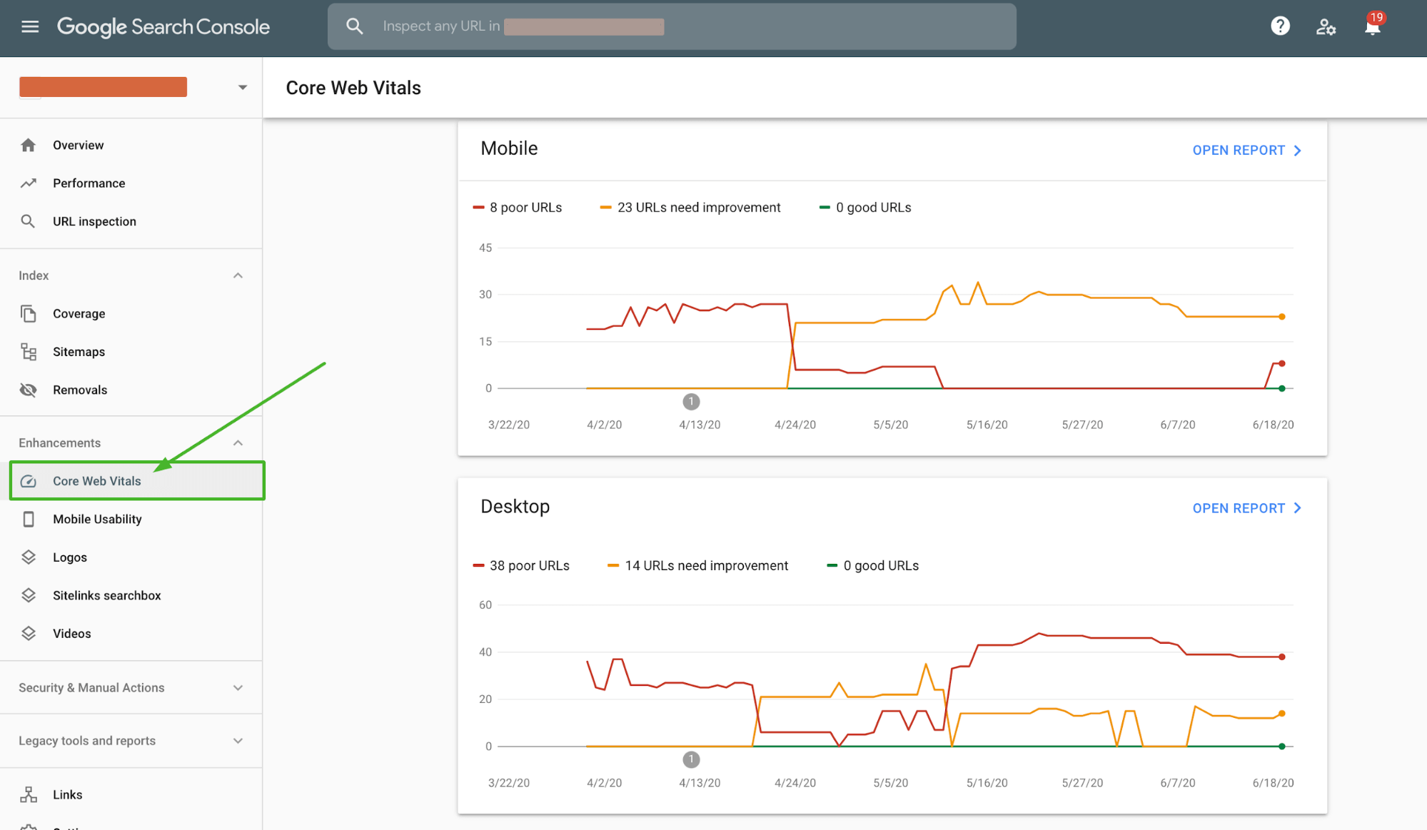 Core Web Vital report in Google Search Console