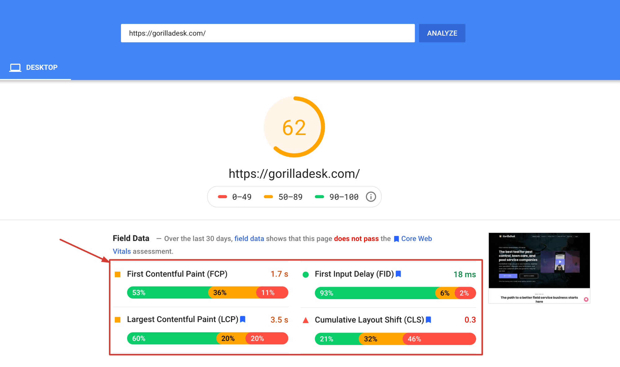 Google PageSpeed Insights for Core Web Vitals