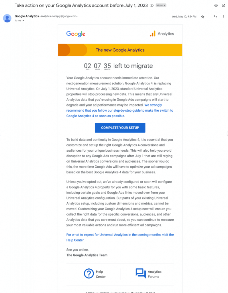 GA4 Migration Email