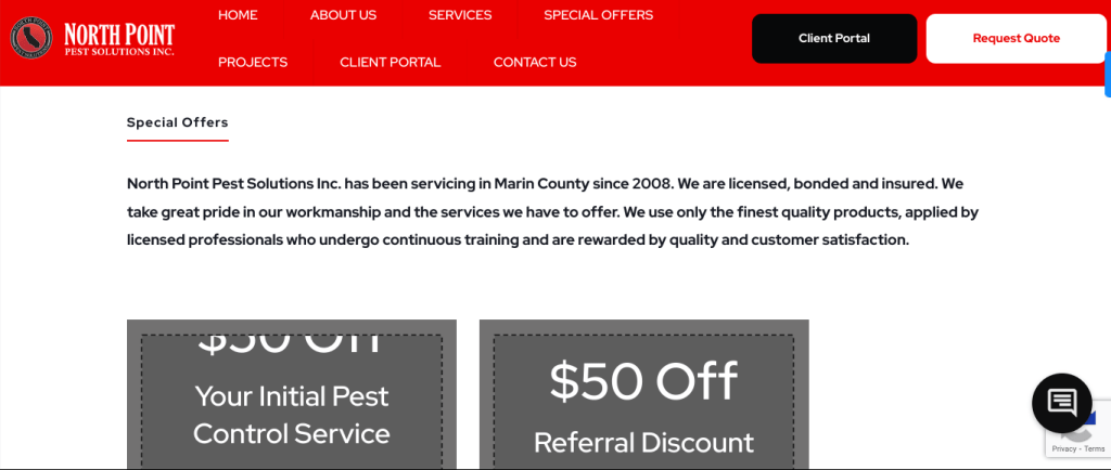 Pest Control Website Design: Offering Service Discounts