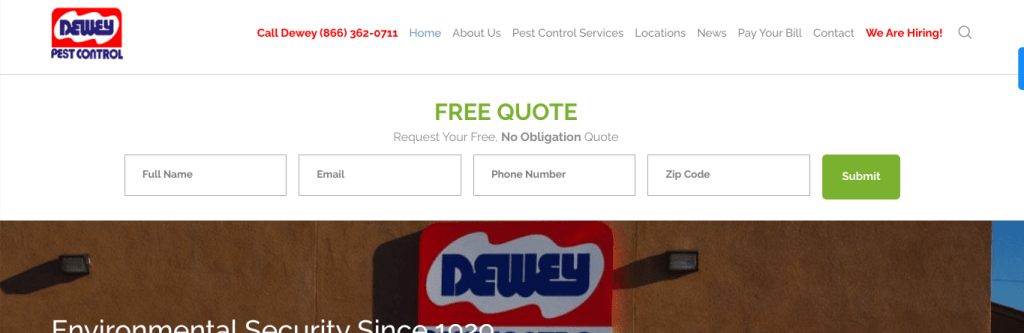 Pest Control Website Design - Offering a free quote