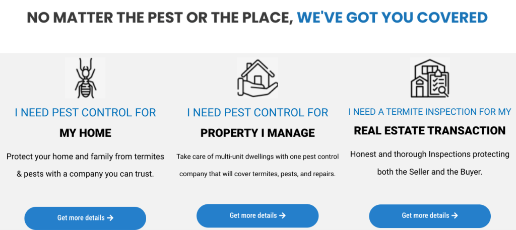 Pest Control Website Design: Easy navigation to different services