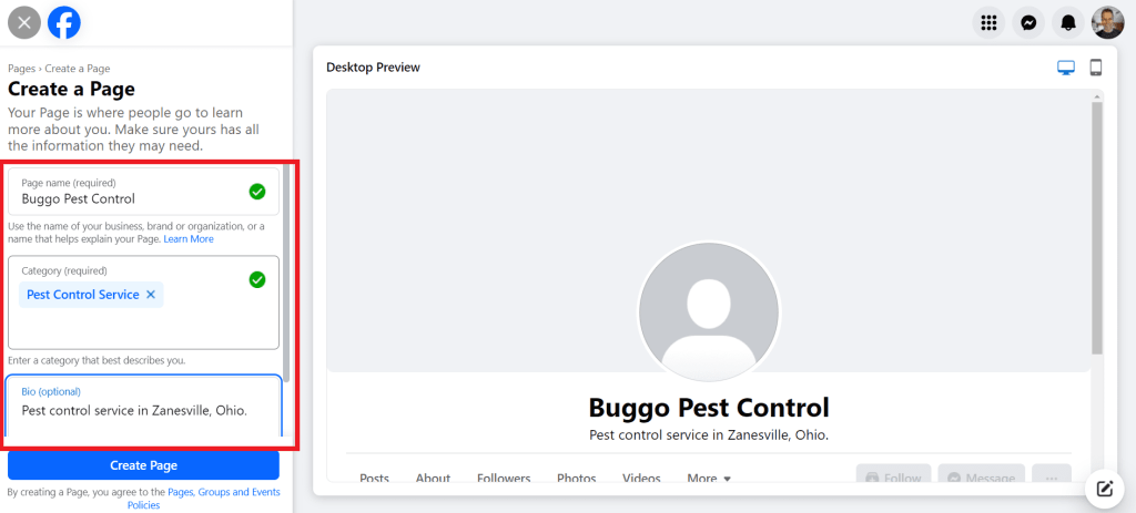 Naming your pest control company Facebook Page
