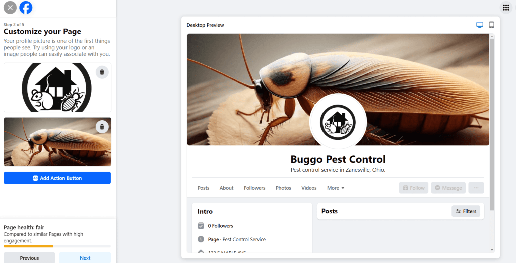 Adding Basic Information to Pest Control Company Facebook Page