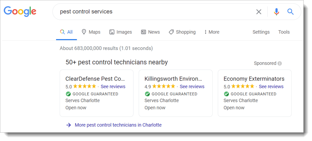 Google Local Service Ad for pest control