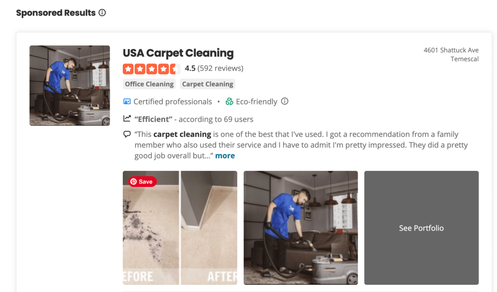 Yelp ads for carpet cleaning advertising