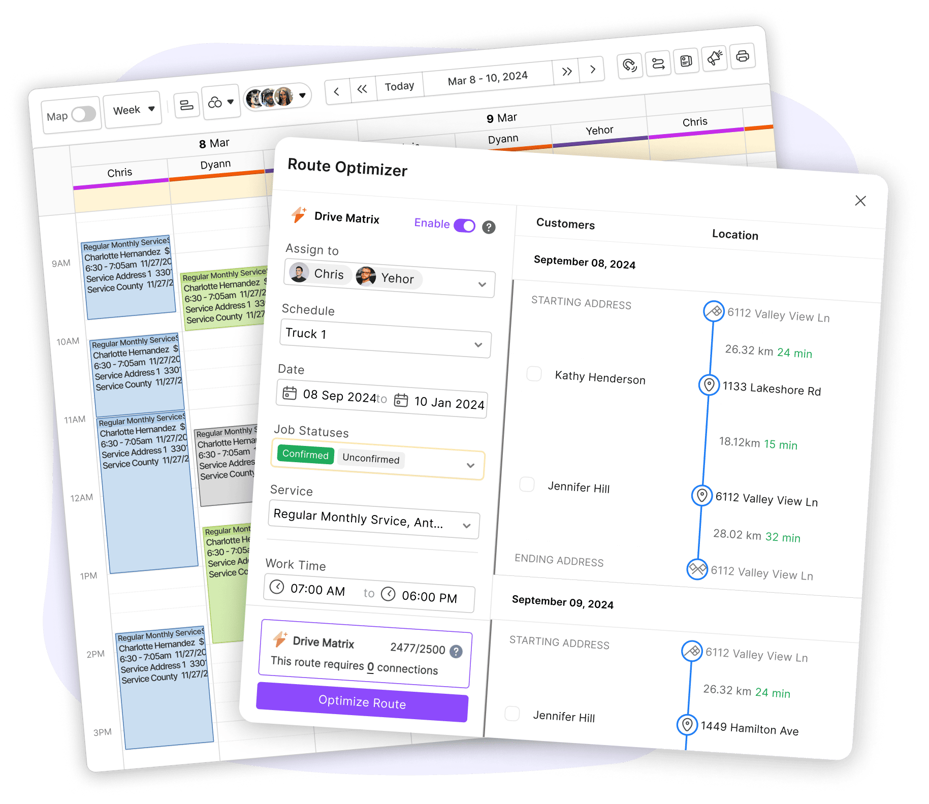 Landscaping scheduling and route optimization