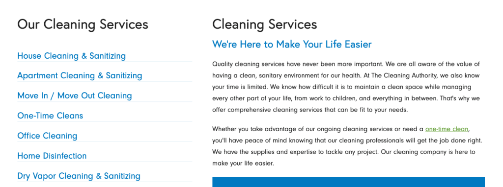 Cleaning Authority’s Clear service descriptions