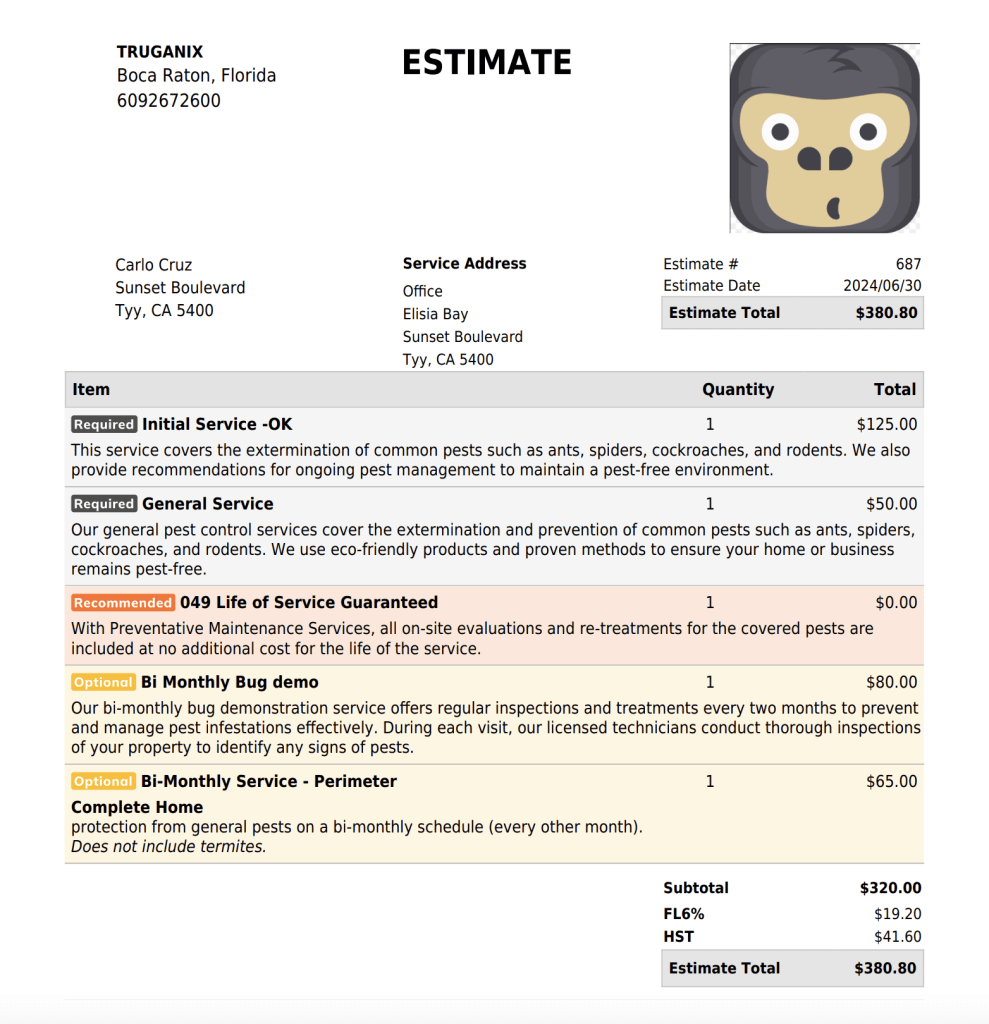 GorillaDesk’s dynamic estimates give your customers the choice to pay for extra services.