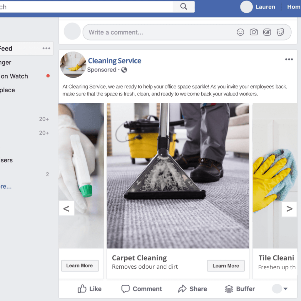 Facebook ads to advertise your cleaning business